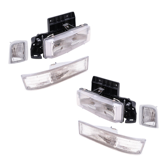 Brock Replacement 6 Pc Set Headlights with Park Signal and Corner Lamps Compatible with 1995-2005 Astro Safari Van