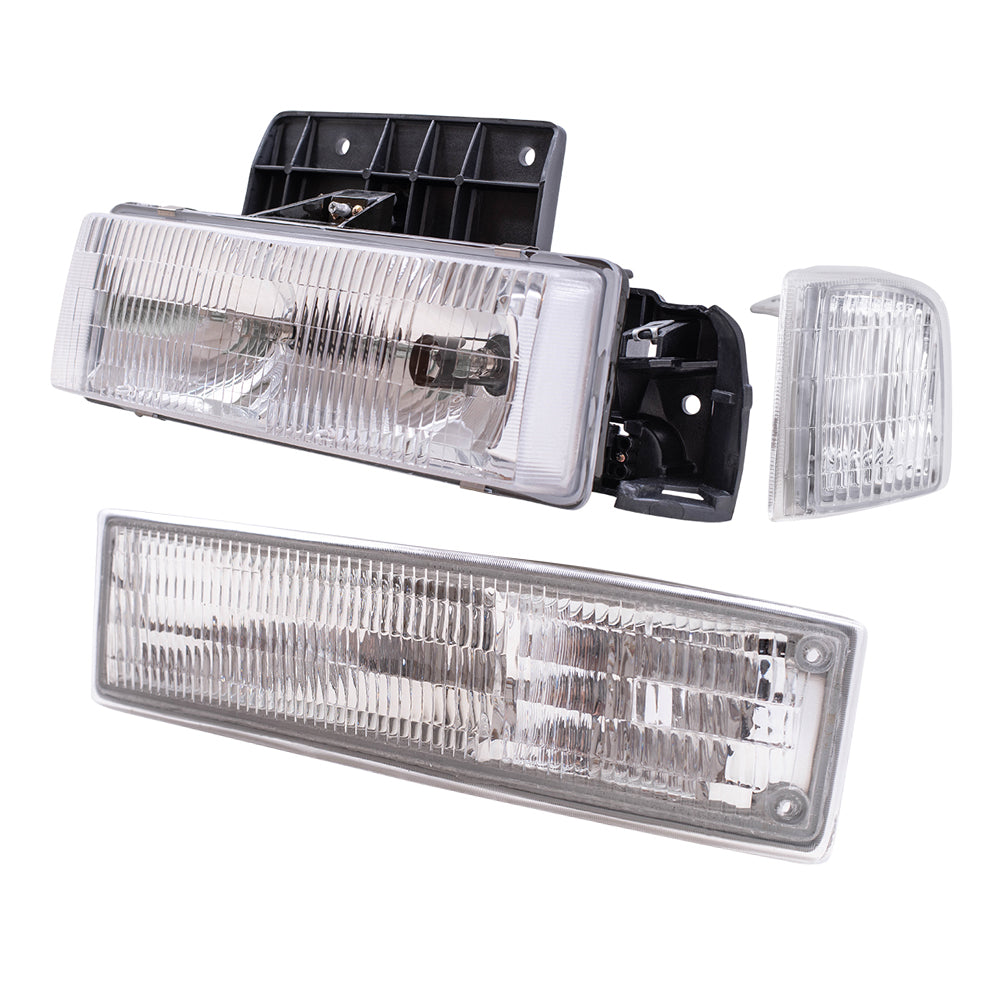 Brock Replacement 6 Pc Set Headlights with Park Signal and Corner Lamps Compatible with 1995-2005 Astro Safari Van