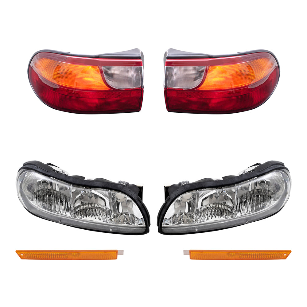 Brock Replacement Driver and Passenger Side Headlights, Side Marker Lights and Tail Lights with Circuit Board Quarter Mounted 6 Piece Set Compatible with 1997-2003 Malibu & 2004-2005 Malibu Classic