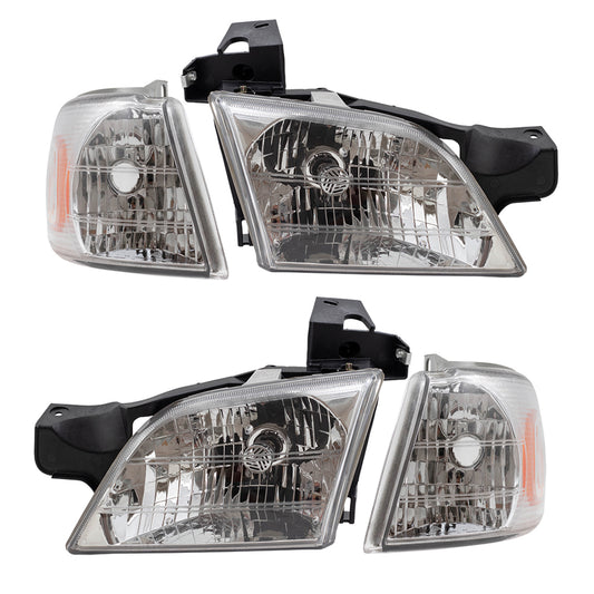 Brock Replacement 4 Pc Set Headlights with Signal Side Marker Lamps Compatible with 1997-2005 Venture