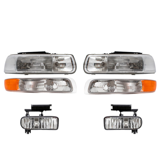 Headlights Fog Lights & Side Signal Marker Lights Compatible with 1999-2000 Silverado 2000-2006 Tahoe/Suburban
