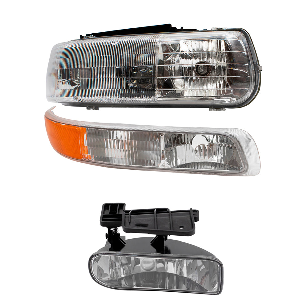 Headlights Fog Lights & Side Signal Marker Lights Compatible with 1999-2000 Silverado 2000-2006 Tahoe/Suburban