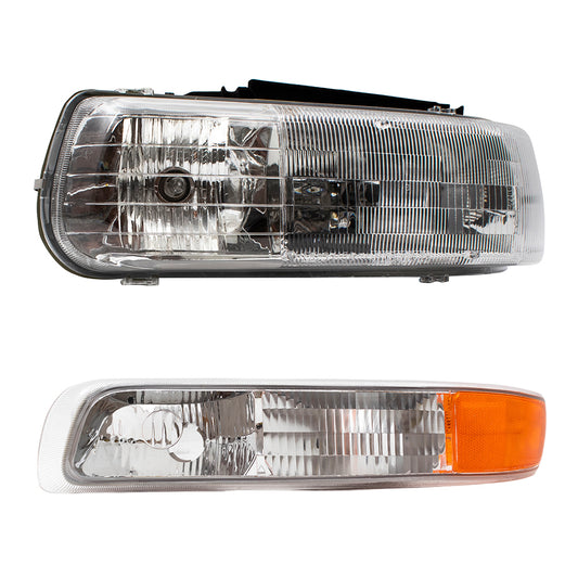 Brock Replacement Driver Headlight with Park Signal Side Marker Light Compatible with 2000-2006 Tahoe Suburban 1999-2002 Silverado Pickup Truck