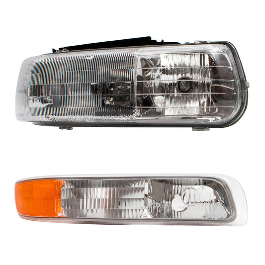 Brock Replacement Passenger Headlight & Side Signal Marker Lamp Compatible with 2000-2006 Tahoe Suburban 1999-2002 Silverado Pickup Truck