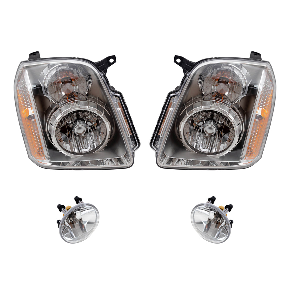 Brock Aftermarket Replacement Part Driver and Passenger Side Halogen Combination Headlight Assemblies & Fog Light Assemblies without Bezel Set Compatible with 2008-2013 GMC Yukon Denali