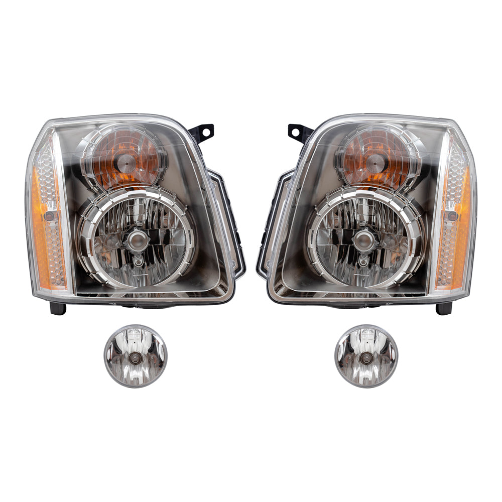 Brock Aftermarket Replacement Part Driver and Passenger Side Halogen Combination Headlight Assemblies & Fog Light Assemblies without Bezel Set Compatible with 2008-2013 GMC Yukon Denali