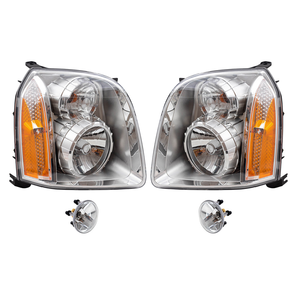 Brock Aftermarket Replacement Part Driver and Passenger Side Halogen Combination Headlight Assemblies & Fog Light Assemblies without Bezel Set Compatible with 2008-2013 GMC Yukon Denali