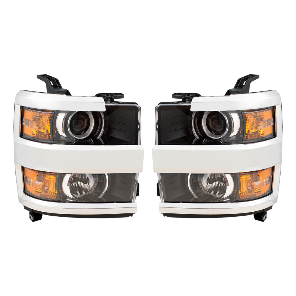 Brock Replacement Set Halogen Headlights with Chrome Bezel Compatible with 2015 2016 2017 2018 2019 Silverado 2500 3500 Pickup