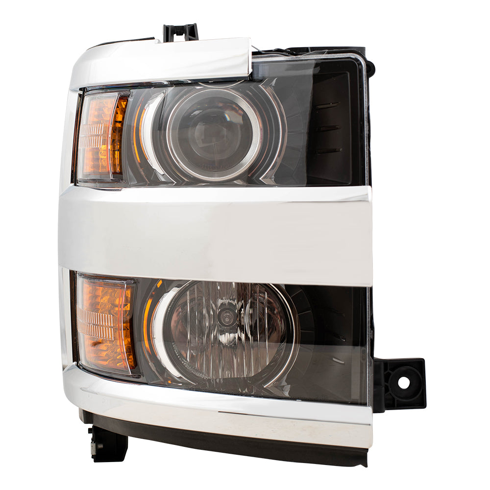 Brock Replacement Set Halogen Headlights with Chrome Bezel Compatible with 2015 2016 2017 2018 2019 Silverado 2500 3500 Pickup