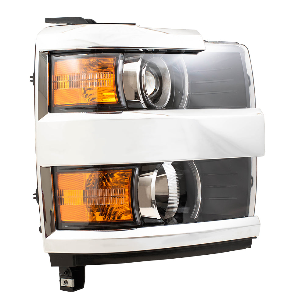 Brock Replacement Set Halogen Headlights with Chrome Bezel Compatible with 2015 2016 2017 2018 2019 Silverado 2500 3500 Pickup