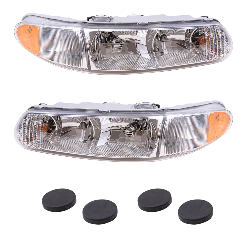 Brock Replacement Driver and Passenger Set Halogen Headlights with Corner Lamps Compatible with 1997-2005 Century 19244639 19244638