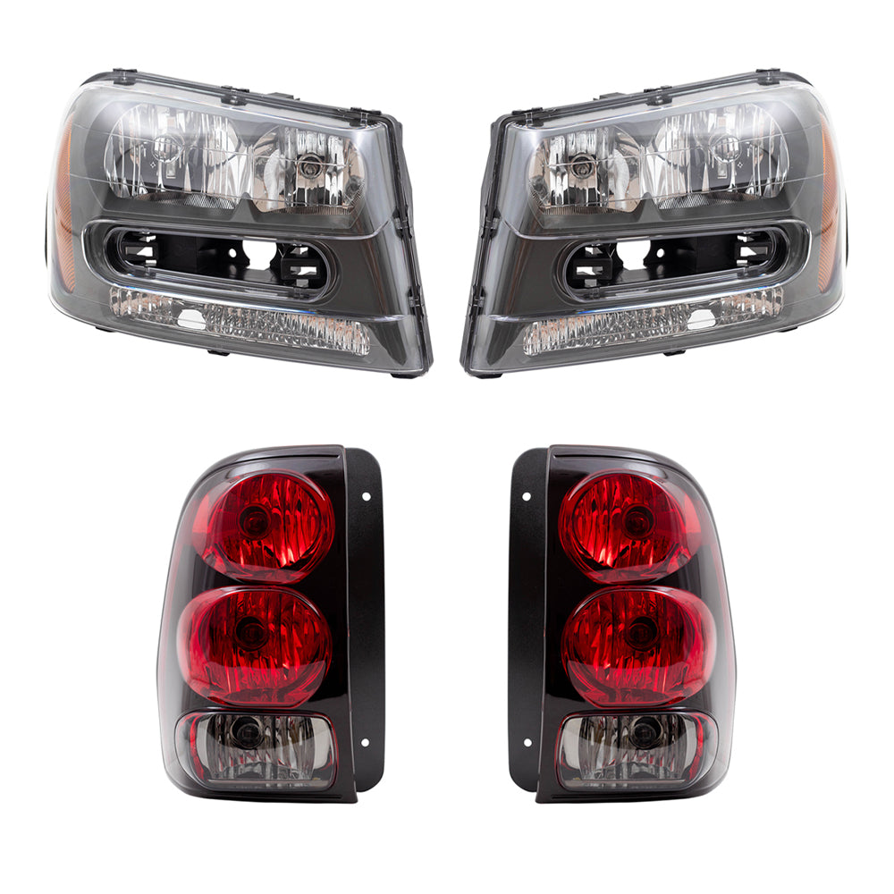 Brock Replacement Headlights and Tail Lights Compatible with 2002-2009 Trailblazer
