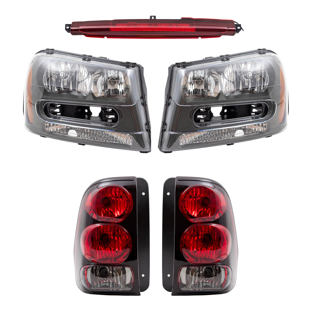 Brock Replacement Headlights and Tail Lights with 3rd Brake Lamp Compatible with 2002-2009 Trailblazer