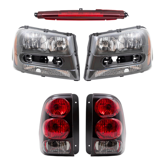 Brock Replacement Headlights and Tail Lights with 3rd Brake Lamp Compatible with 2002-2009 Trailblazer