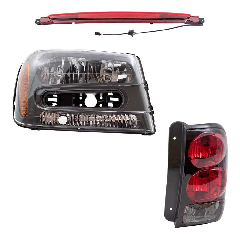 Brock Replacement Headlights and Tail Lights with 3rd Brake Lamp Compatible with 2002-2009 Trailblazer