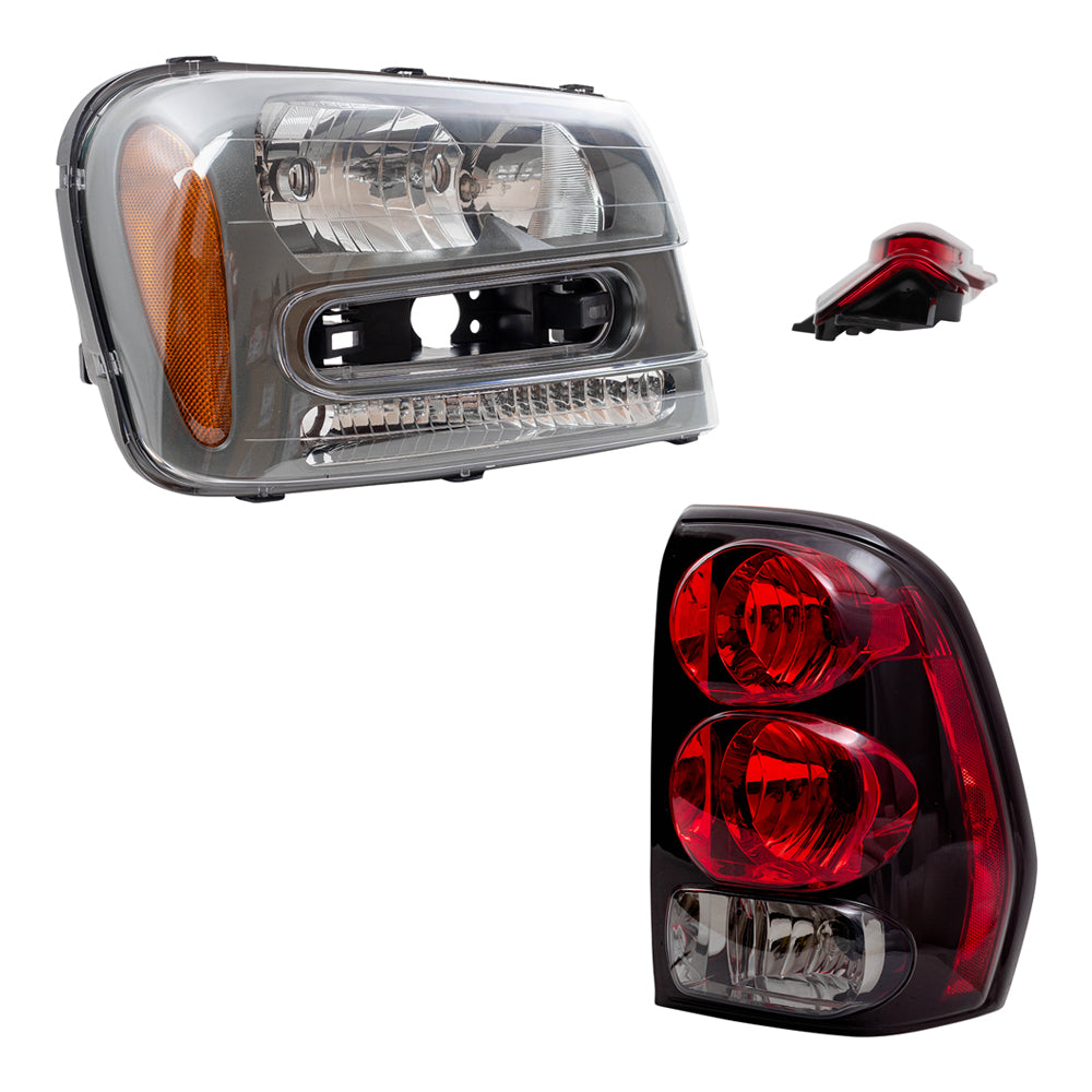 Brock Replacement Headlights and Tail Lights with 3rd Brake Lamp Compatible with 2002-2009 Trailblazer