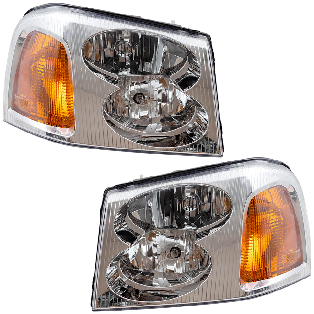 Brock Replacement Driver and Passenger Set Headlights Compatible with 2002-2009 Envoy 15866071 15866070