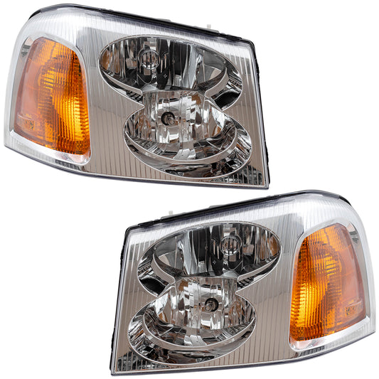 Brock Replacement Driver and Passenger Set Headlights Compatible with 2002-2009 Envoy 15866071 15866070