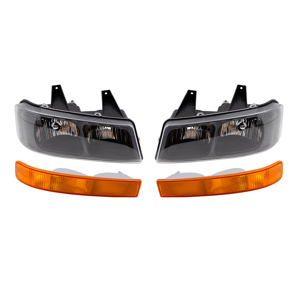 Brock Aftermarket Replacement Driver Left Passenger Right Halogen Composite Headlight And Park/Signal/Side Marker Light 4 Piece Set Compatible With 2003-2023 Chevy Express