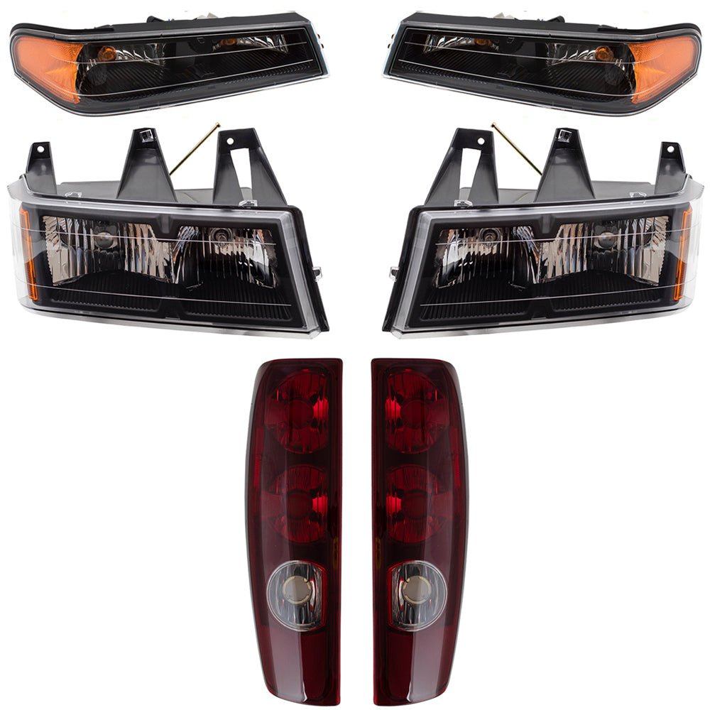 Brock Replacement 6 Pc Set Headlights, Tail Lights & Park Signal Lamps Compatible with 2004-2012 Colorado Canyon Pickup Truck