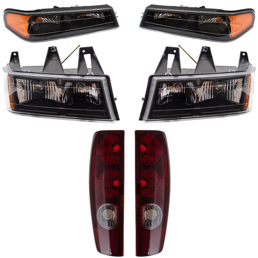 Brock Replacement 6 Pc Set Headlights, Tail Lights & Park Signal Lamps Compatible with 2004-2012 Colorado Canyon Pickup Truck