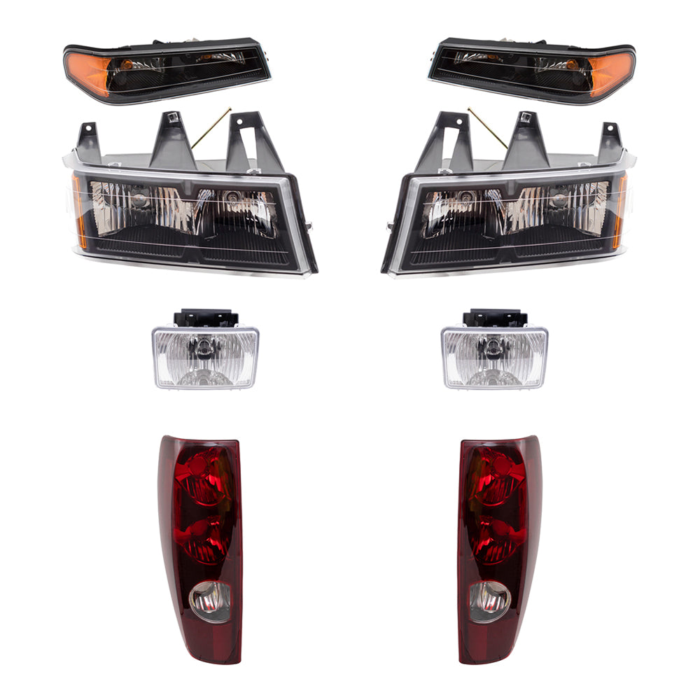 Brock Replacement Driver and Passenger Side Headlights, Park Signal Lights, Fog Lights and Tail Lights 8 Piece Set Compatible with 2004-2012 Colorado/Canyon & 2006-2008 i-Series Trucks