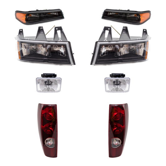 Brock Replacement Driver and Passenger Side Headlights, Park Signal Lights, Fog Lights and Tail Lights 8 Piece Set Compatible with 2004-2012 Colorado/Canyon & 2006-2008 i-Series Trucks