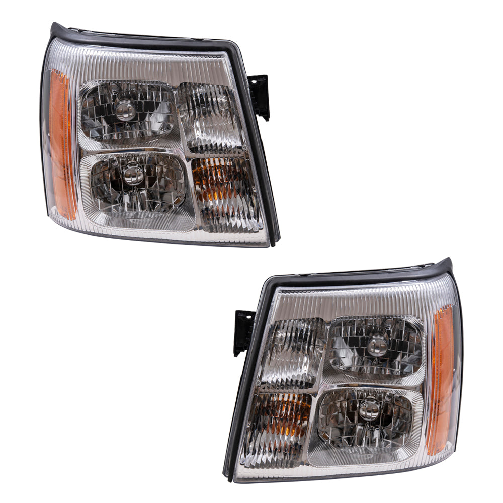 Brock Replacement Driver and Passenger Set Halogen Headlights Compatible with 2002 Escalade & Escalade EXT Pickup Truck 15181851 15181850