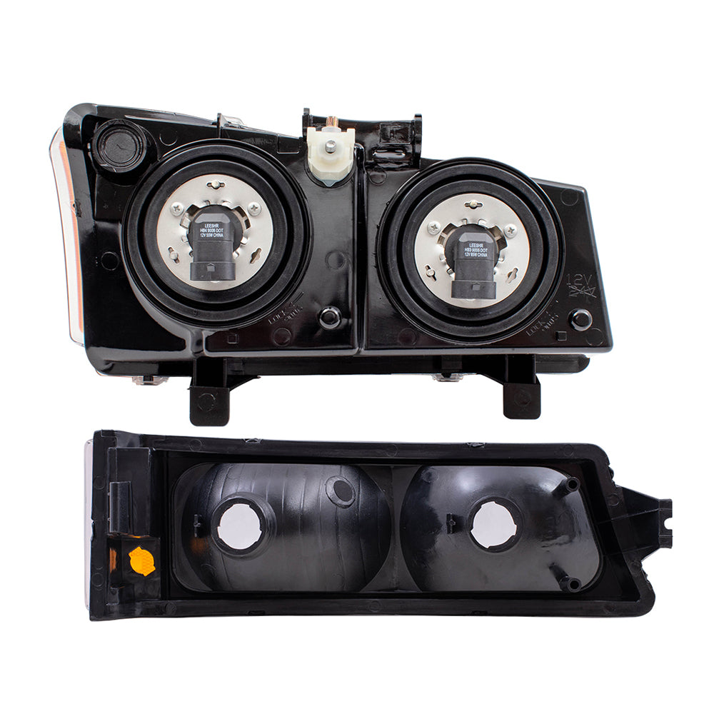 Brock Replacement Halogen Headlight w/ Fluted Reflector and Park/Signal Light 4 Piece Set Compatible with 03-06 Silverado