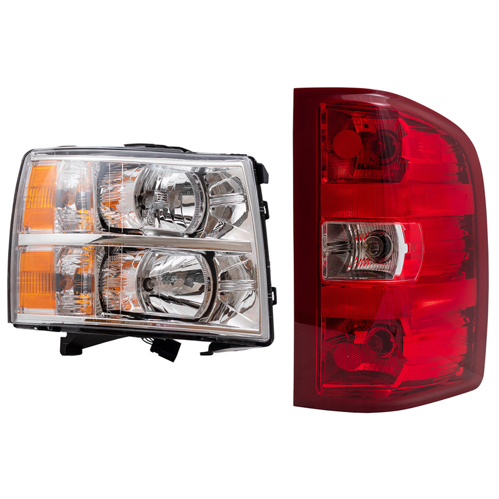 Headlight and Tail Light Assemblies Compatible with 2007-2013 Silverado 1500, 2007-2014 Silverado 2500/3500 excluding dual rear wheels