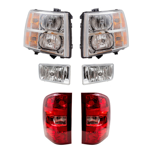 Brock Replacement Driver & Passenger Side Headlights, Rectangle Fog Lights & Tail Lights 4 Piece Set Compatible with 2007-2010 Silverado 1500 & 2012-2013 Silverado 1500/ 2007-2014 Silverado 2500/3500
