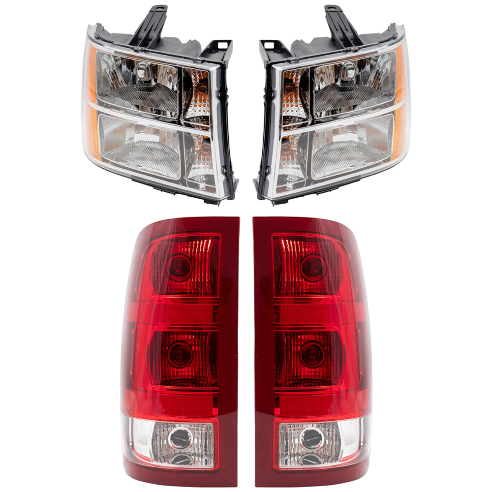 Brock Replacement Headlights with Tail Lights Compatible with 2007-2014 Sierra Pickup Truck with Single Rear Wheels