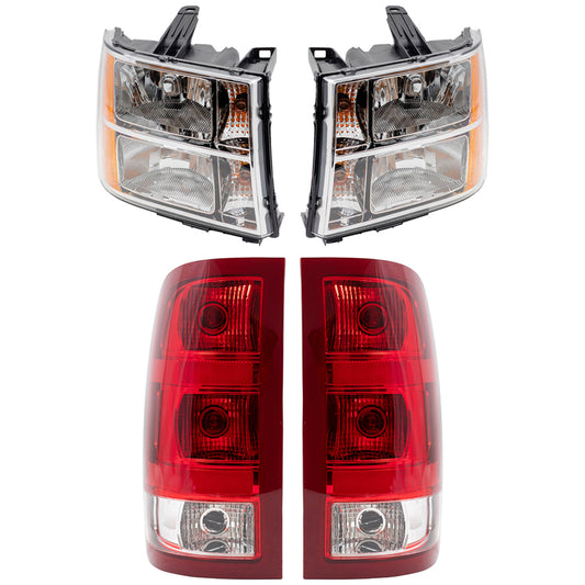 Brock Replacement Headlights with Tail Lights Compatible with 2007-2014 Sierra Pickup Truck with Single Rear Wheels
