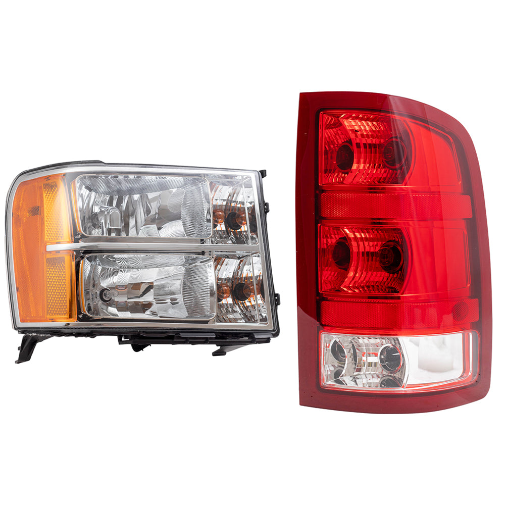 Brock Replacement Headlights with Tail Lights Compatible with 2007-2014 Sierra Pickup Truck with Single Rear Wheels