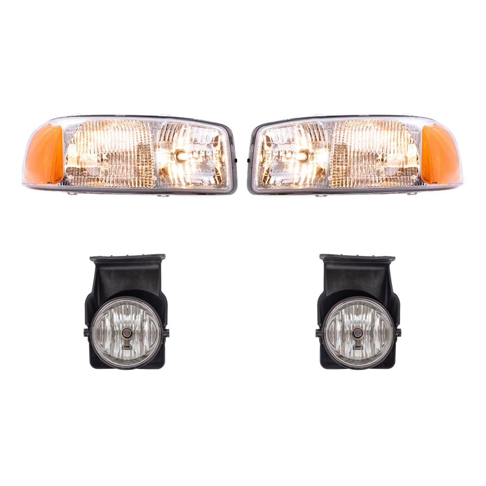 Brock Replacement Driver and Passenger Side Headlights and Fog Lights 4 Piece Set Compatible with 2005-2006 Sierra & 2007 Sierra Classic
