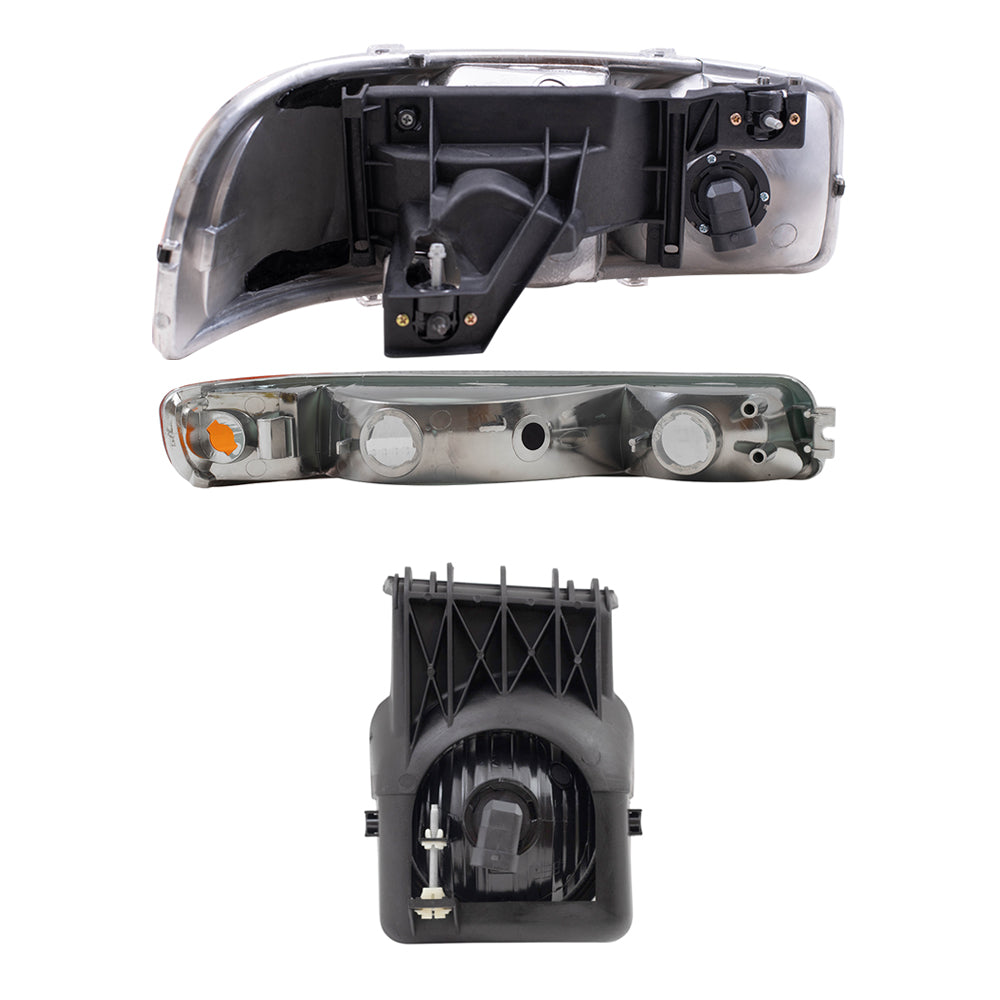 Brock Replacement Driver and Passenger Side Headlights, Park Signal Lights and Fog Lights 6 Piece Set Compatible with 2005-2006 Sierra & 2007 Sierra Classic