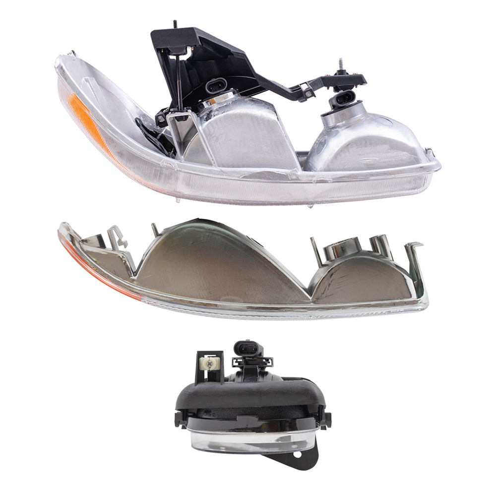 Brock Replacement Driver and Passenger Side Headlights, Park Signal Lights and Fog Lights 6 Piece Set Compatible with 2005-2006 Sierra & 2007 Sierra Classic