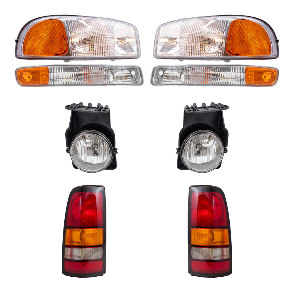 Brock Replacement Driver and Passenger Side Headlights, Park Signal Lights, Fog Lights & Tail Lights 8 Piece Set Compatible with 2005-2006 Sierra & 2007 Sierra Classic Fleetside ONLY