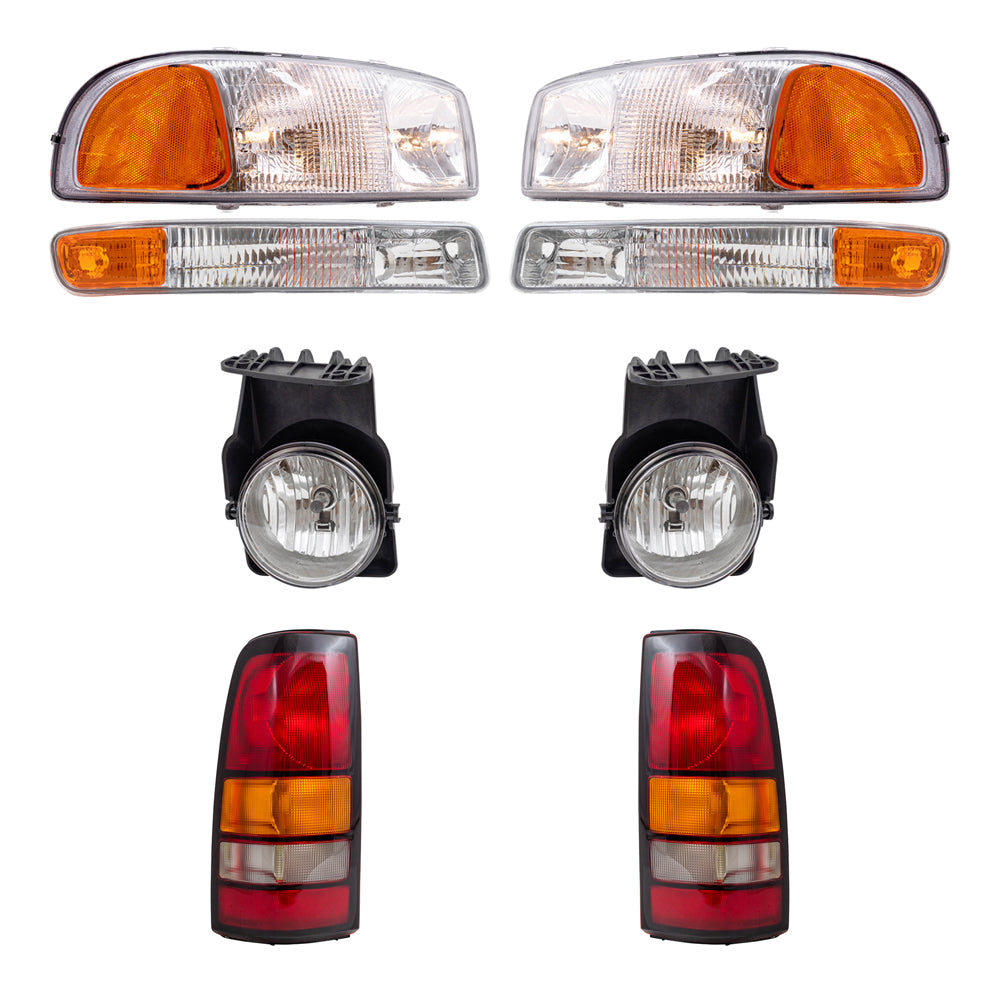 Brock Replacement Driver and Passenger Side Headlights, Park Signal Lights, Fog Lights & Tail Lights 8 Piece Set Compatible with 2005-2006 Sierra & 2007 Sierra Classic Fleetside ONLY