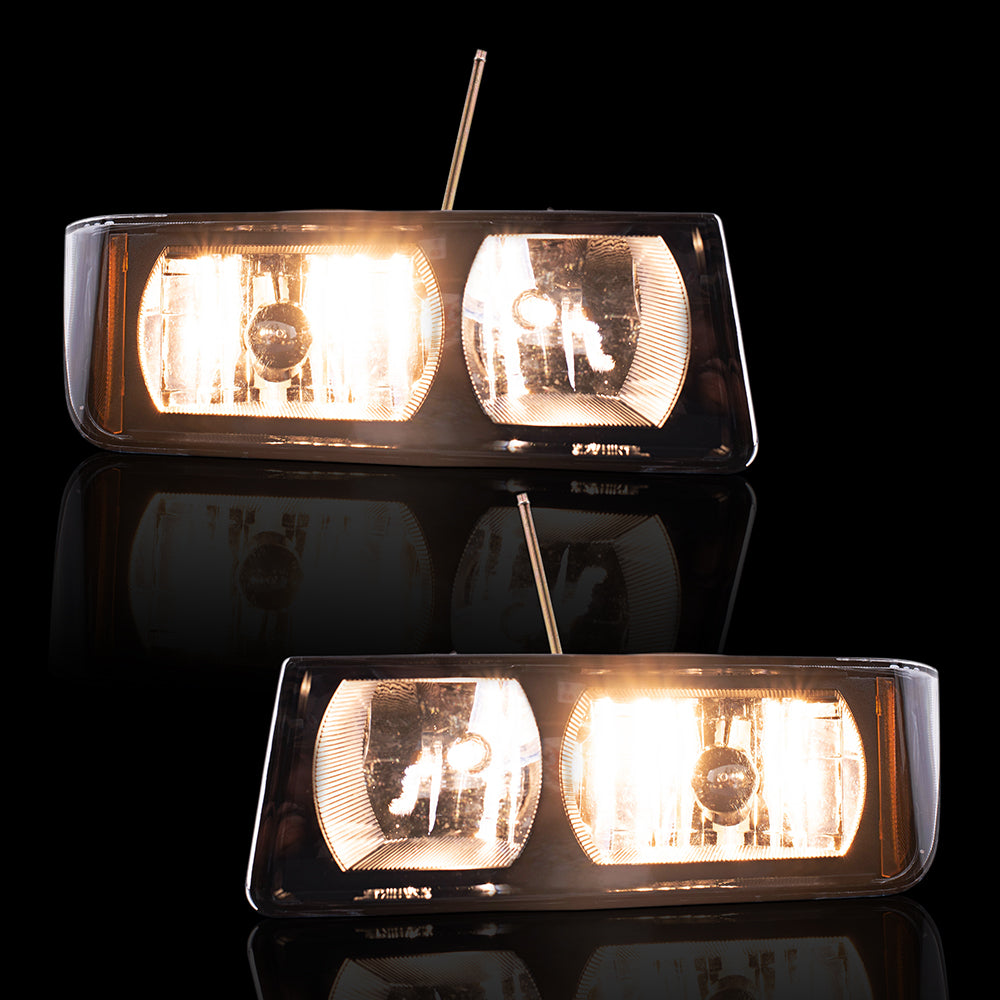 Brock Replacement Driver and Passenger Side Halogen Headlight Assemblies with Body Cladding Set Compatible with 2002-2006 Chevy Avalanche