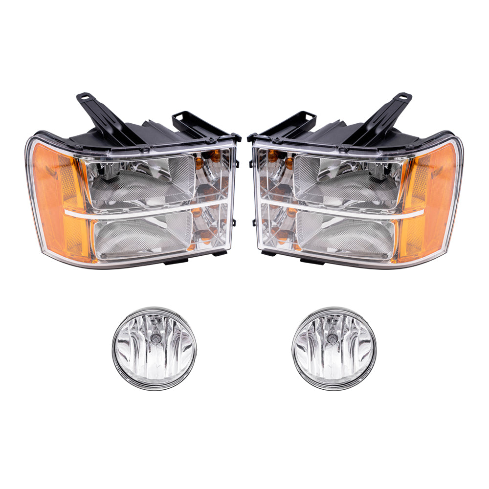 Brock Replacement Driver and Passenger Side Headlights and Fog Lights 4 Piece Set Compatible with 2007-2013 Sierra 1500 & 2007-2014 Sierra 2500/3500