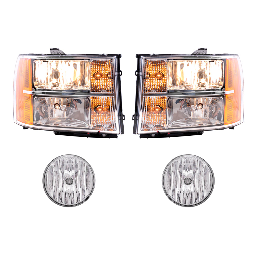Brock Replacement Driver and Passenger Side Headlights and Fog Lights 4 Piece Set Compatible with 2007-2013 Sierra 1500 & 2007-2014 Sierra 2500/3500