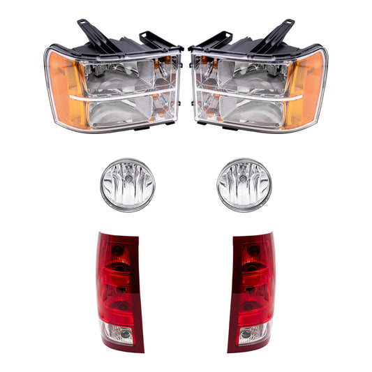 Brock Replacement Driver and Passenger Side Headlights, Fog Lights and Tail Lights 6 Piece Set Compatible with 2007-2010 Sierra 1500/2500 & 2007-2014 Sierra 3500
