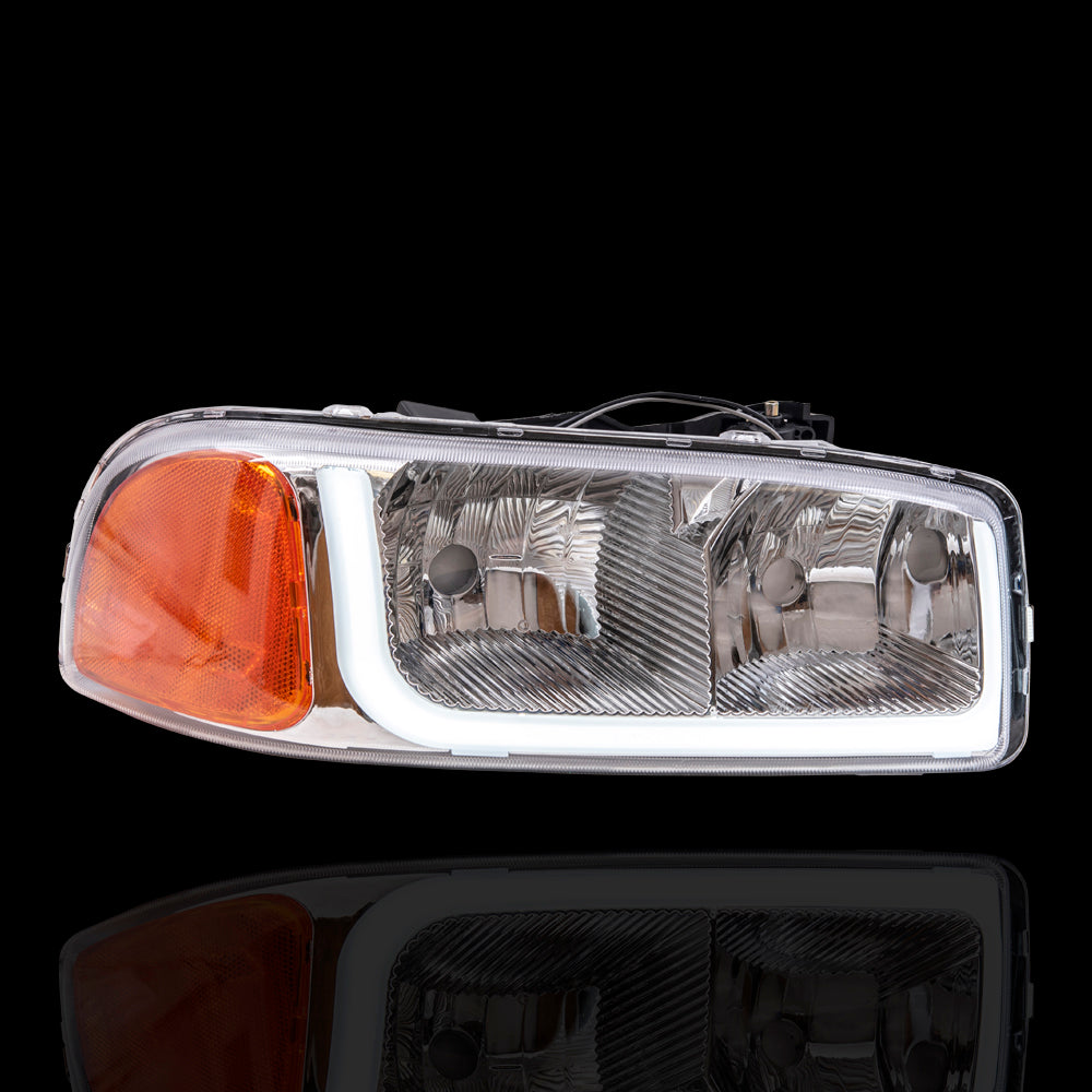 Brock Aftermarket Replacement Driver Left Passenger Right Combination Headlight Unit With LED Daytime Running Light Performance Set Compatible With 1999-2006 GMC Sierra