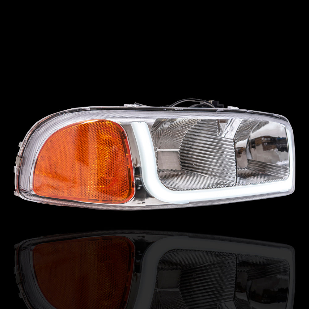Brock Aftermarket Replacement Driver Left Passenger Right Combination Headlight Unit With LED Daytime Running Light Performance Set Compatible With 1999-2006 GMC Sierra