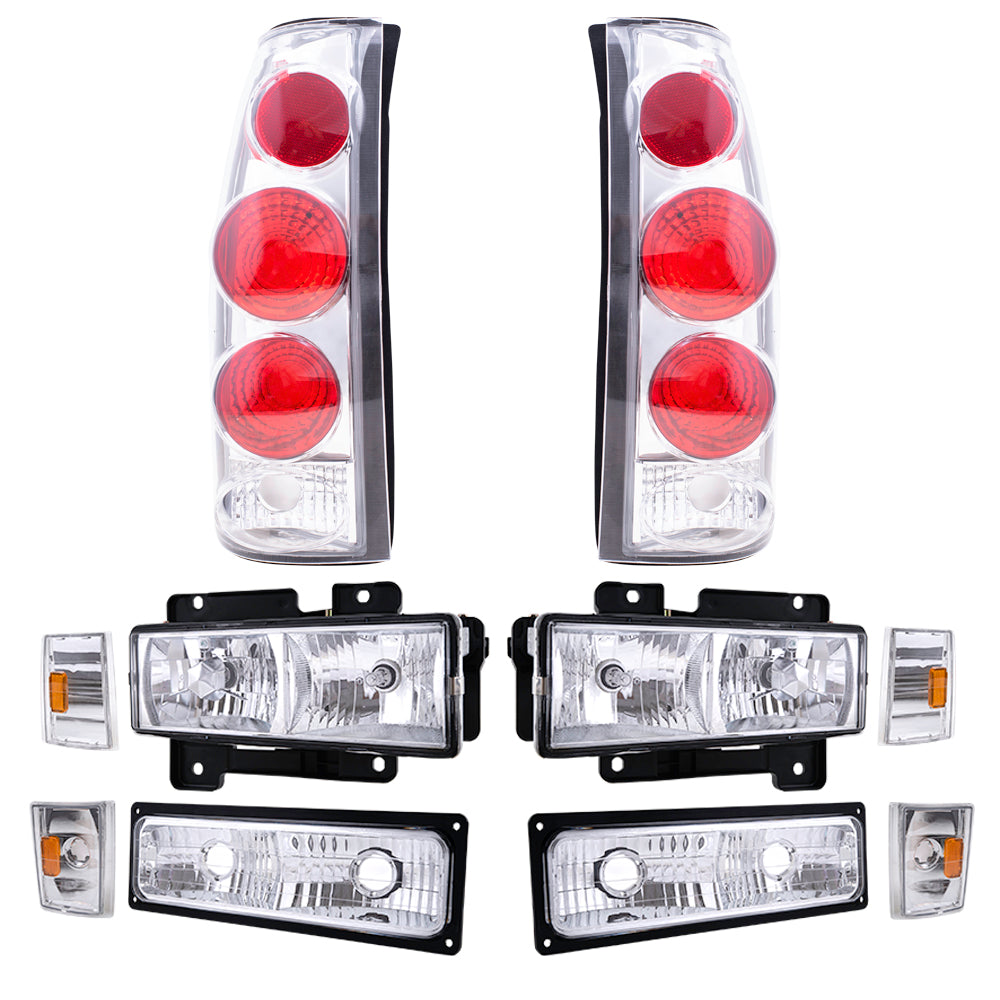 Brock Aftermarket Replacement Front Rear Driver Left Passenger Right 10 Piece Composite Type Performance Light Set Chrome Compatible with 1988-1993 Chevy C/K Pickup