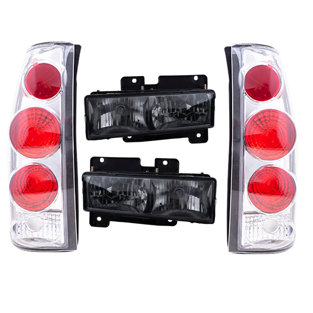 Brock Aftermarket Replacement Front Driver Left Passenger Right 10 Piece Composite Type Performance Light Set Smoked Lens Chrome Bezel Compatible with 1994-2002 Chevy C/K Pickup