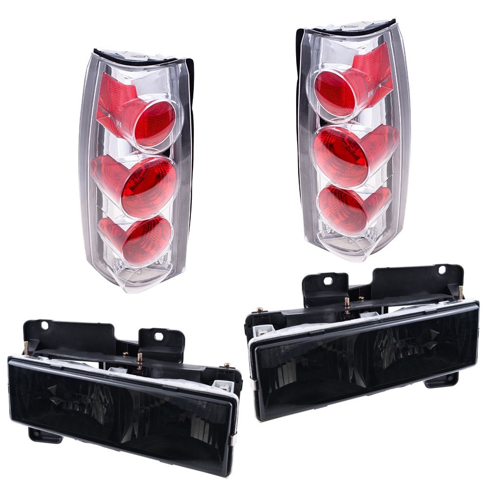 Brock Aftermarket Replacement Front Driver Left Passenger Right 10 Piece Composite Type Performance Light Set Smoked Lens Chrome Bezel Compatible with 1994-2002 GMC C/K Pickup