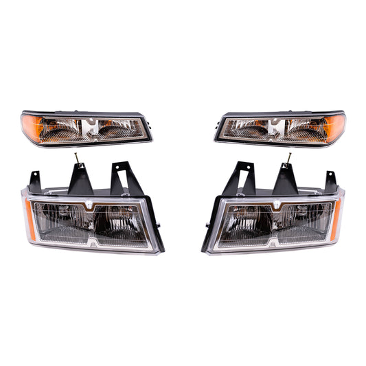 Brock Replacement Driver and Passenger Side Headlights and Park Signal Lights 4 Piece Set Compatible with 2005-2008 Colorado with Xtreme Package ONLY