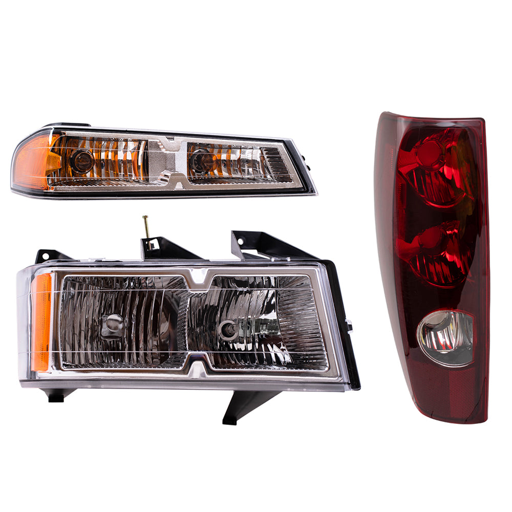 Brock Replacement 6 Pc Headlights Tail Lighs w/ Front Signal Lamps Chrome Bezels Compatible with 2004-2012 Colorado Canyon